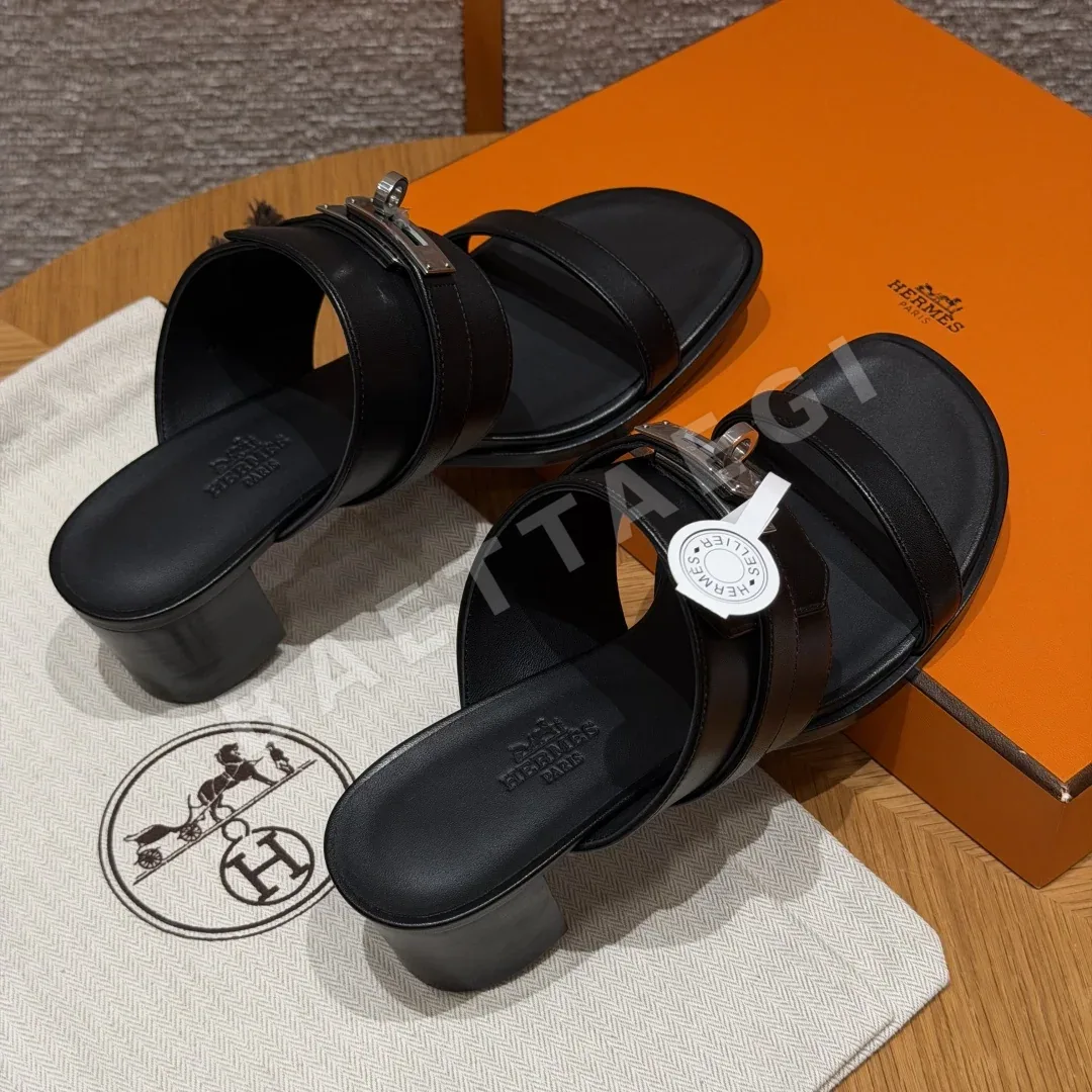 에르메스 샌들 블랙 카프스킨 닛논 스트랩 상세 이미지 2