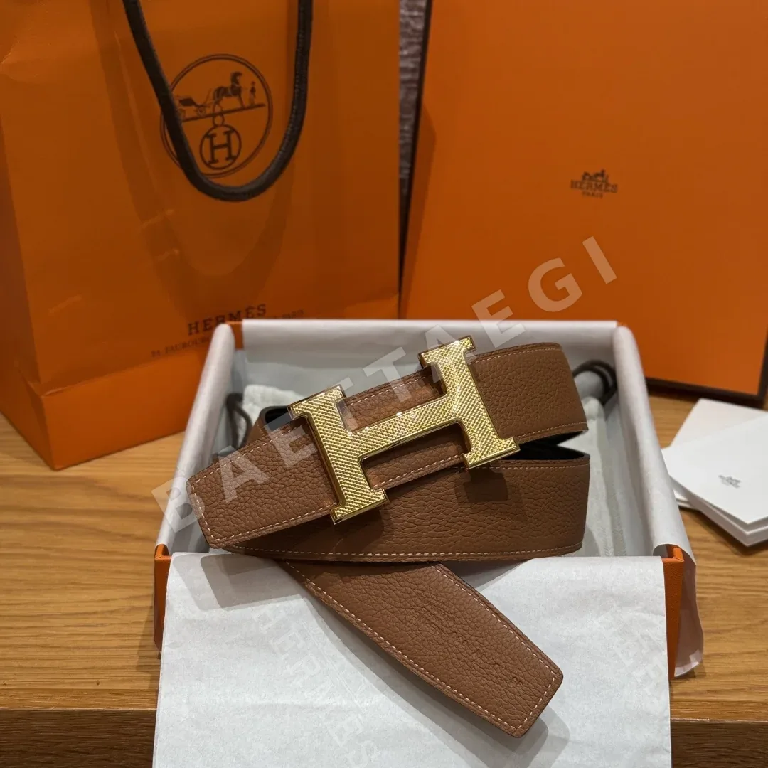 에르메스 팔라듐 버클 양면 가죽 벨트 175608