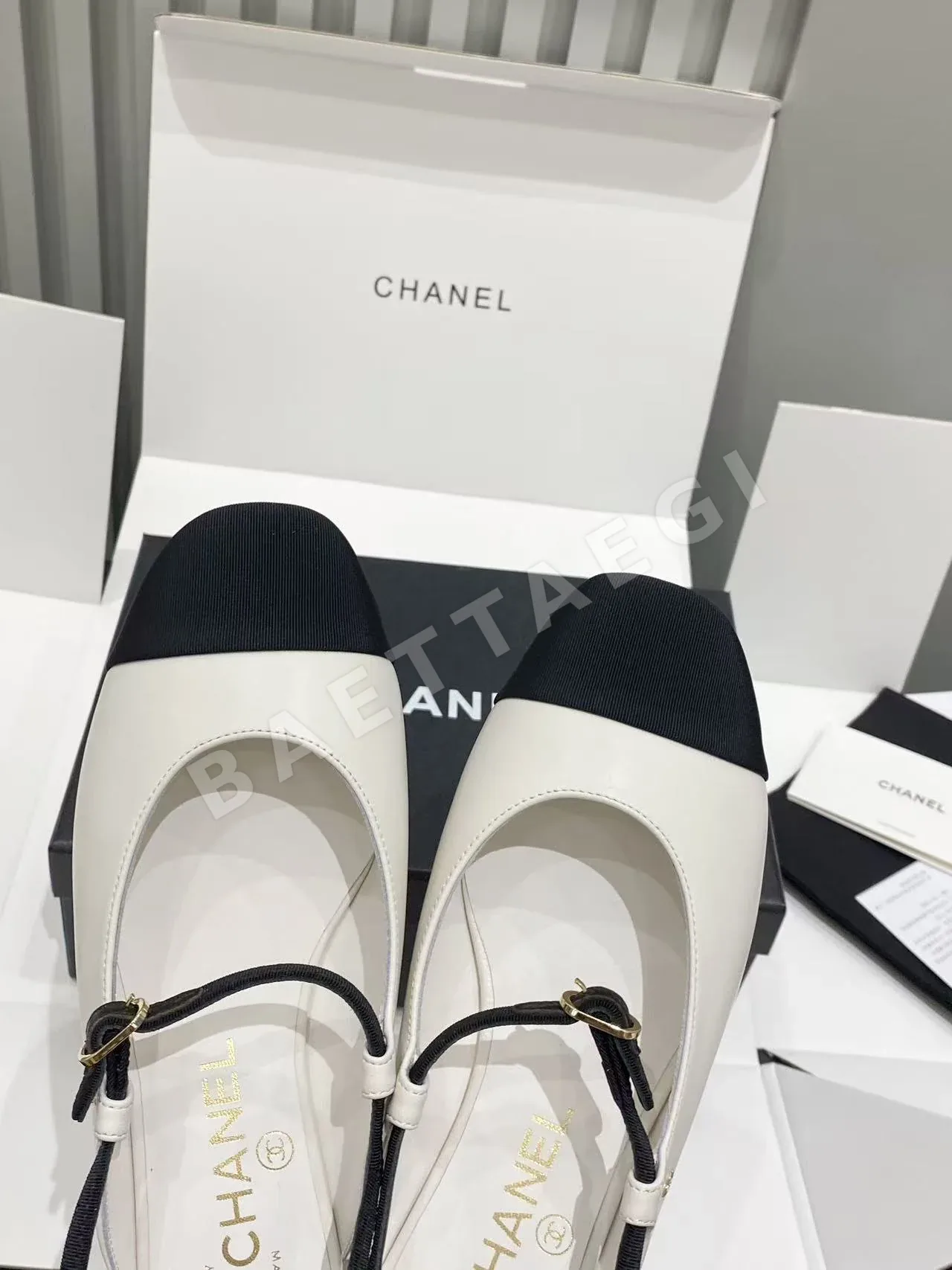샤넬 산둥 실크 카프스킨 메리제인 플랫 상세 이미지 4