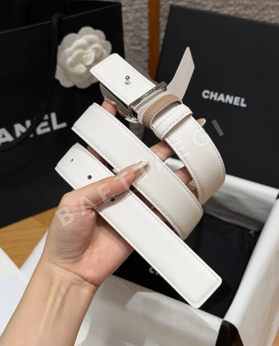 샤넬 더블 C 로고 가죽 벨트 상세 이미지 3