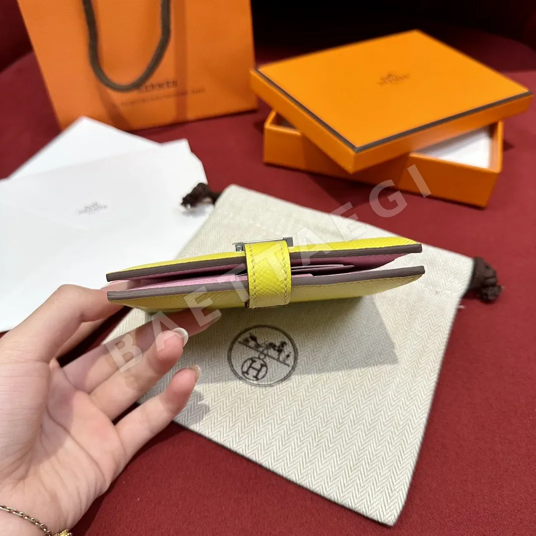 에르메스 레몬 옐로우 벚꽃 핑크 야자수 프린트 은장 반지갑 상세 이미지 6