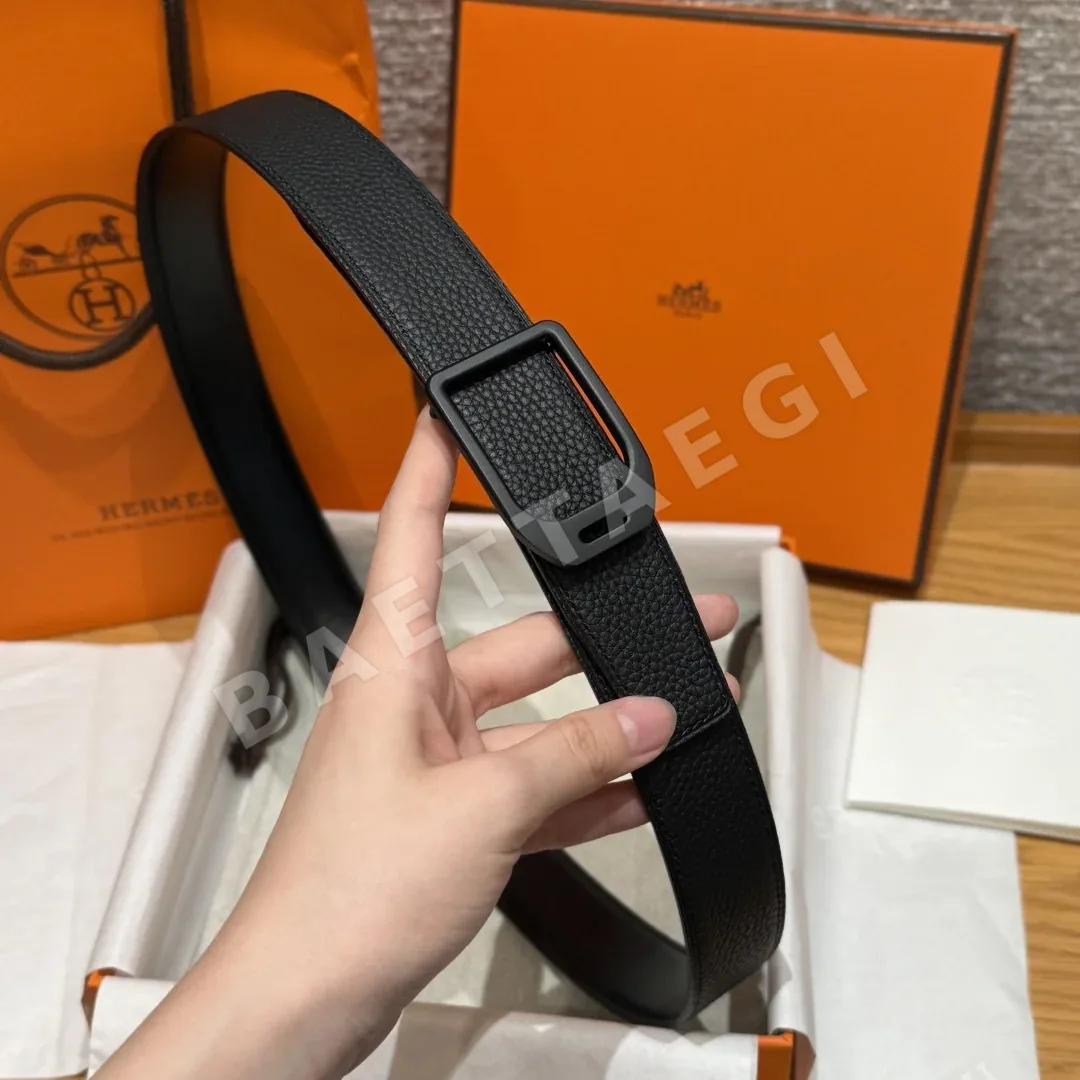 에르메스 조키 도금 금속 버클 양면 송아지가죽 벨트 상세 이미지 4