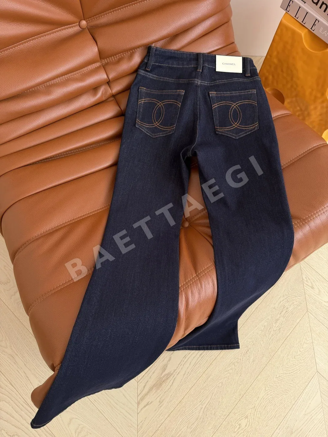 샤넬 더블 C 자수 플레어 진 바지 상세 이미지 8