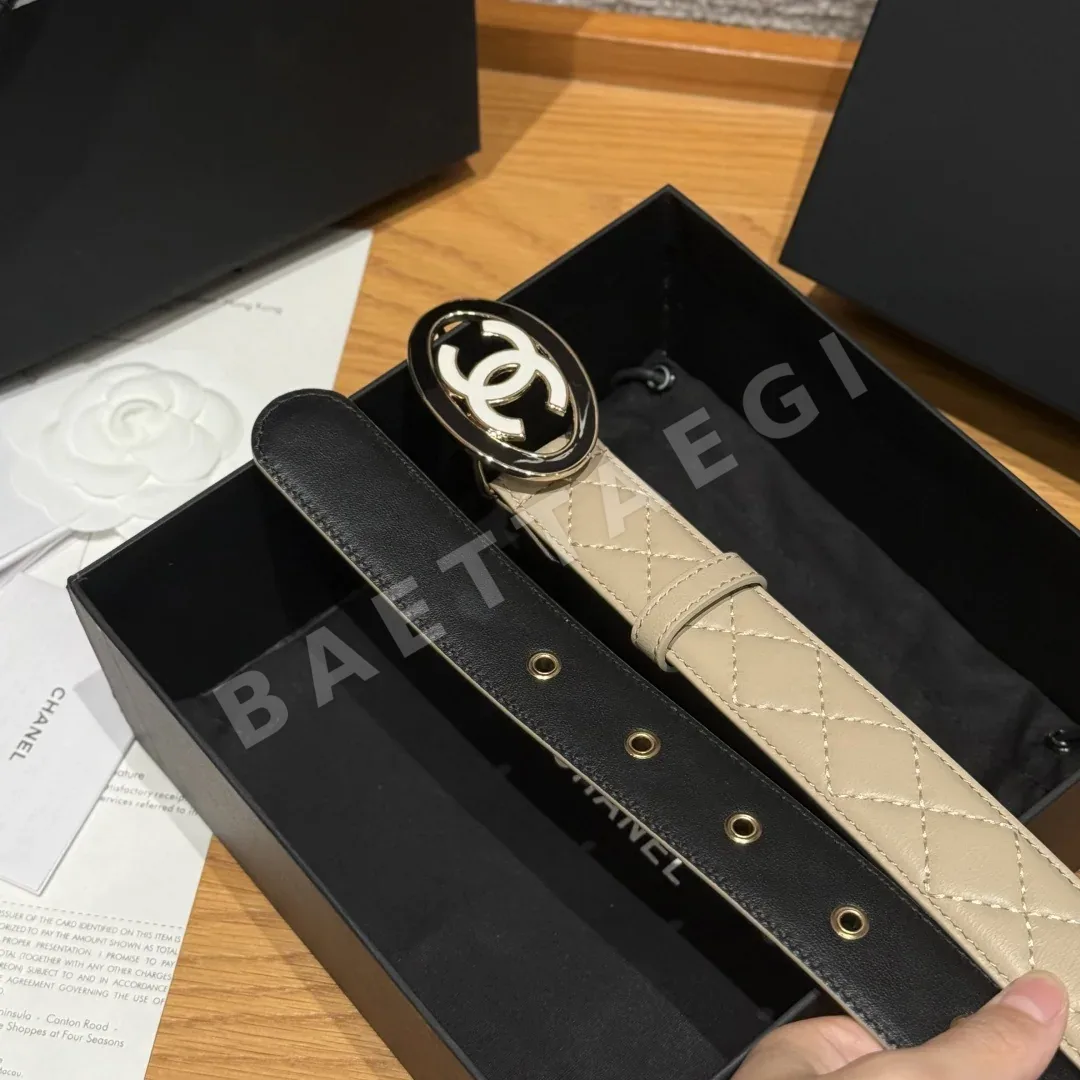 샤넬 다이아몬드 패턴 램스킨 더블 C 메탈 로고 벨트 상세 이미지 5