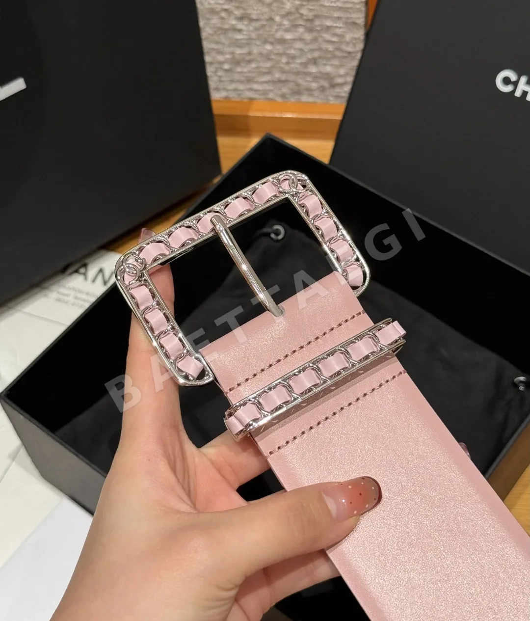 샤넬 체인 메탈 버클 소가죽 벨트 상세 이미지 5