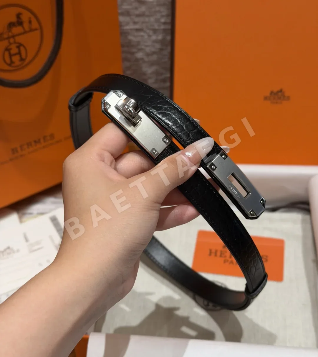 에르메스 켈리 버클 18mm 크로커다일 가죽 벨트 상세 이미지 4