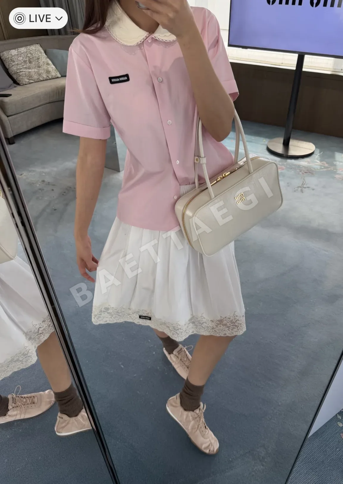 미우미우 레이스 피터팬 카라 반팔 셔츠 상세 이미지 4