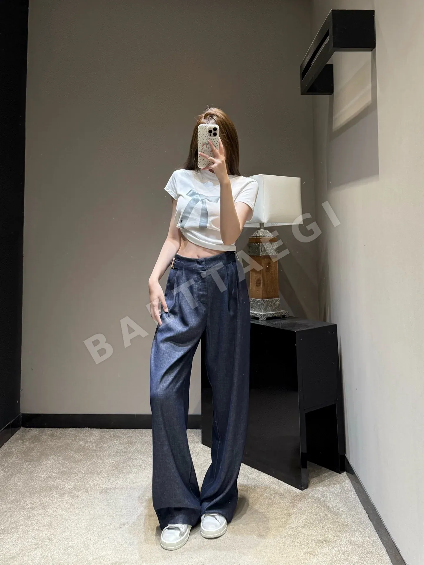 미우미우 린넨 와이드 레그 여성 바지 상세 이미지 4