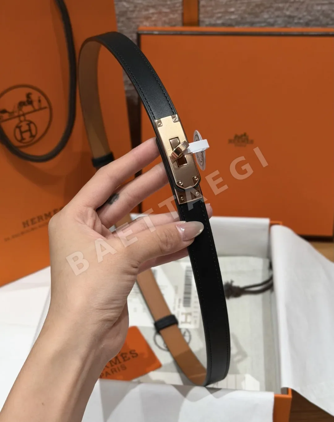 에르메스 켈리 팔라듐 버클 헌터 가죽 벨트 상세 이미지 6