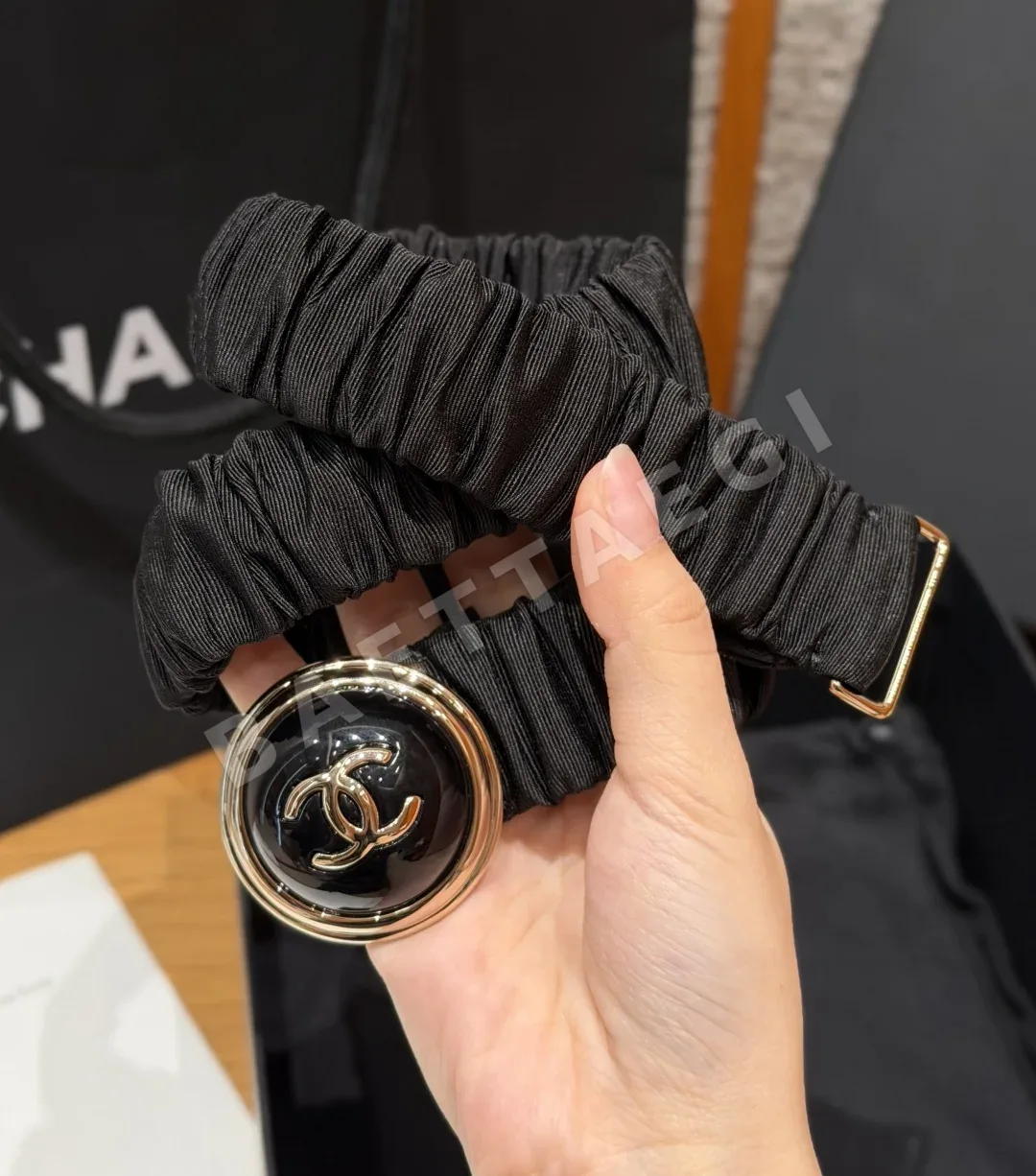 샤넬 플리츠 고무 더블 C 벨트 30mm 172088