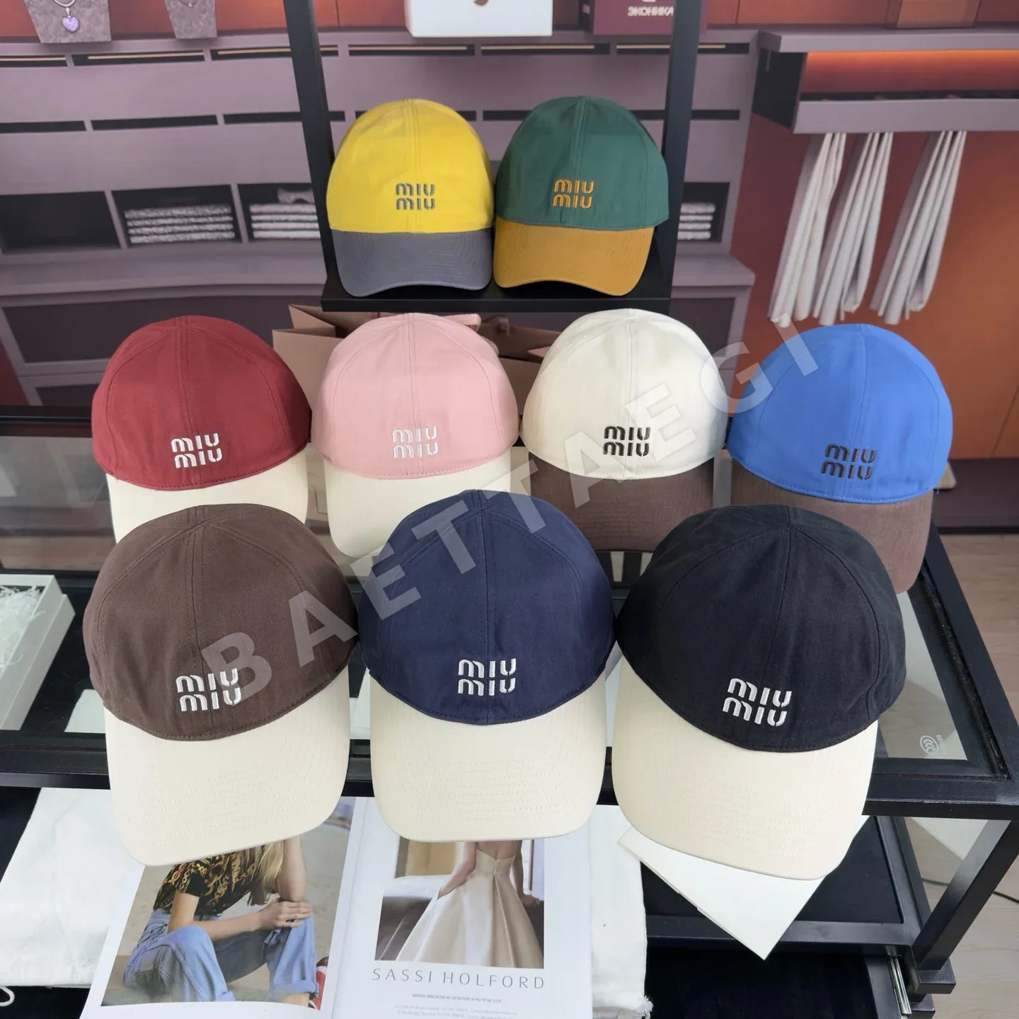미우미우 컬러 블록 베이스볼 캡 상세 이미지 3
