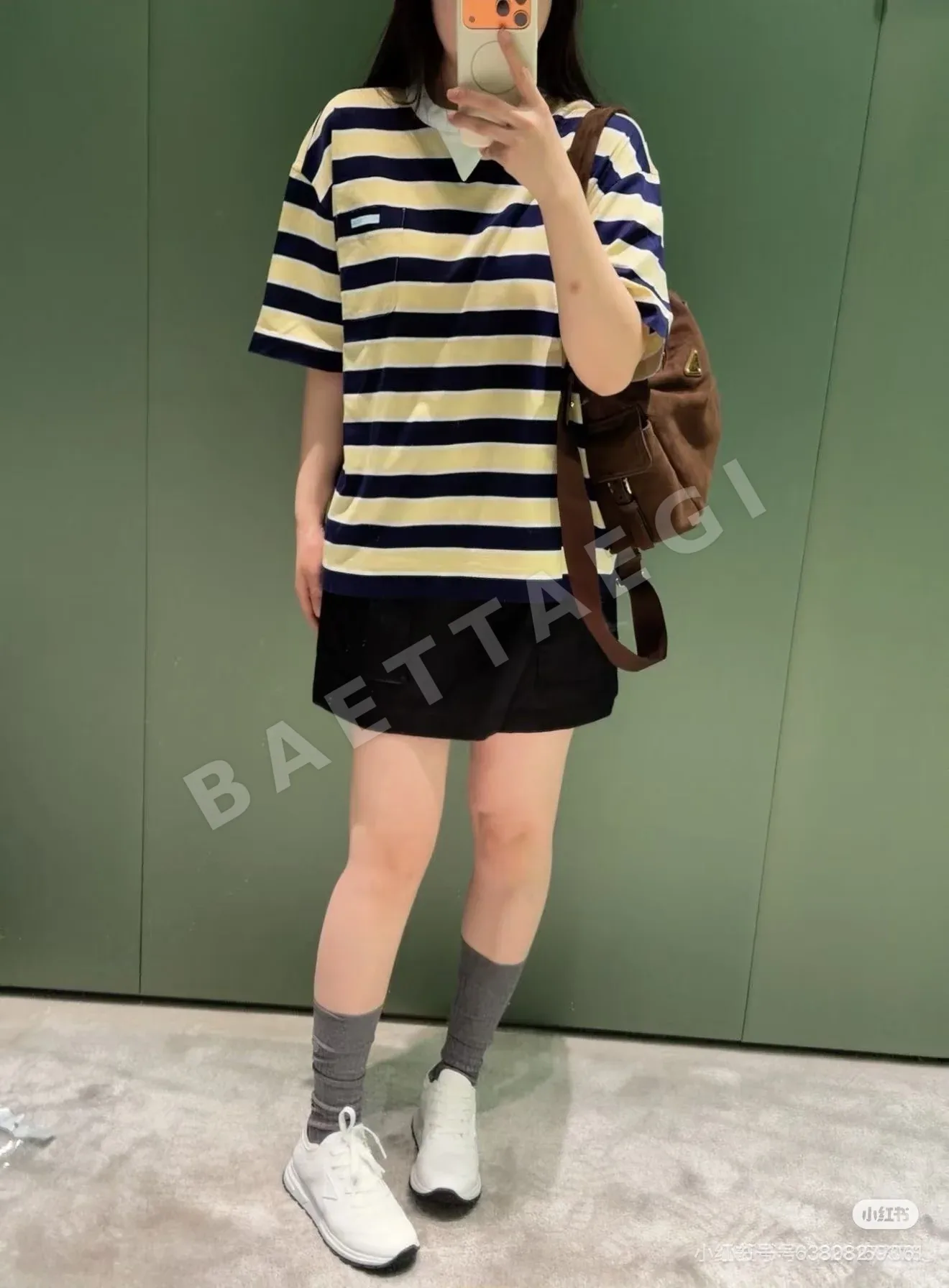 프라다 스트라이프 여성 반팔 티셔츠 상세 이미지 2