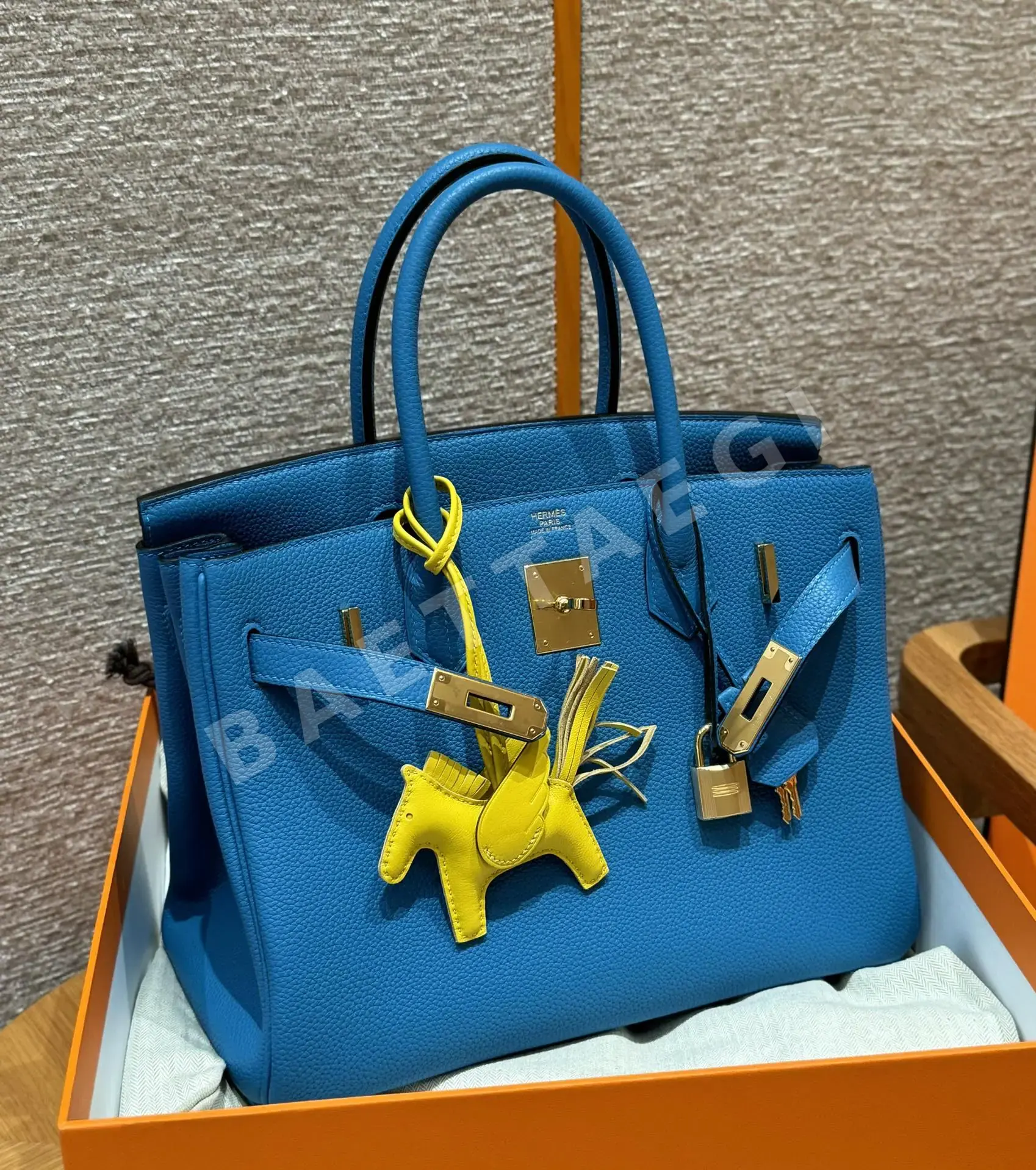 에르메스 버킨 30 블루 프리다 토고 가죽 가방 18087