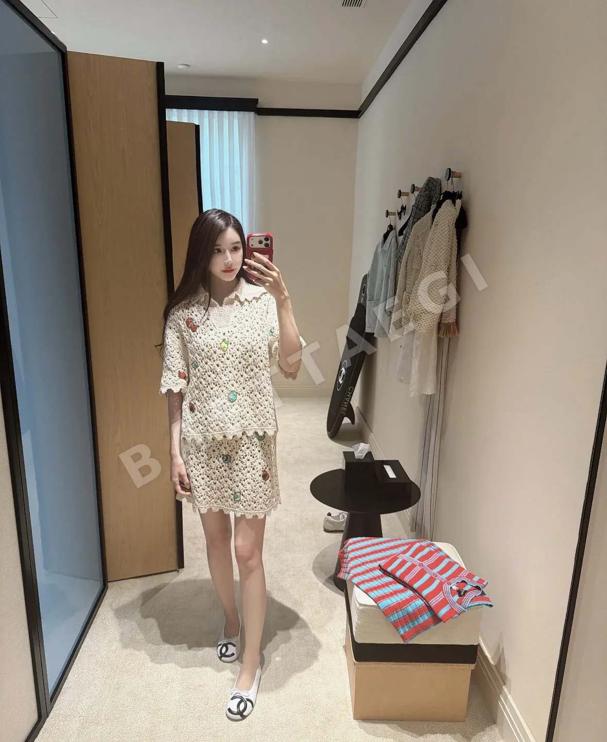 샤넬 아일랜드 자수 오픈워크 니트 세트 상세 이미지 2