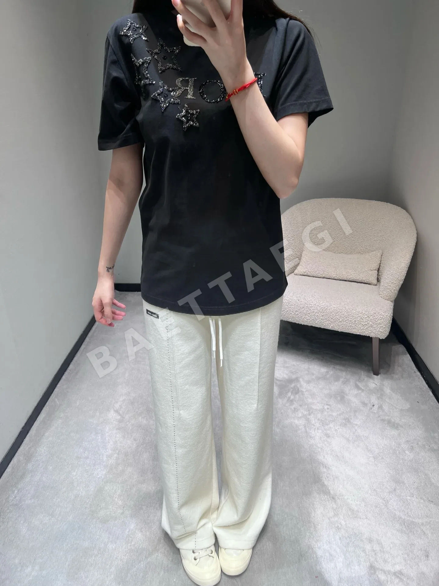 디올 CD 스타 장식 별 반팔 티셔츠 상세 이미지 8