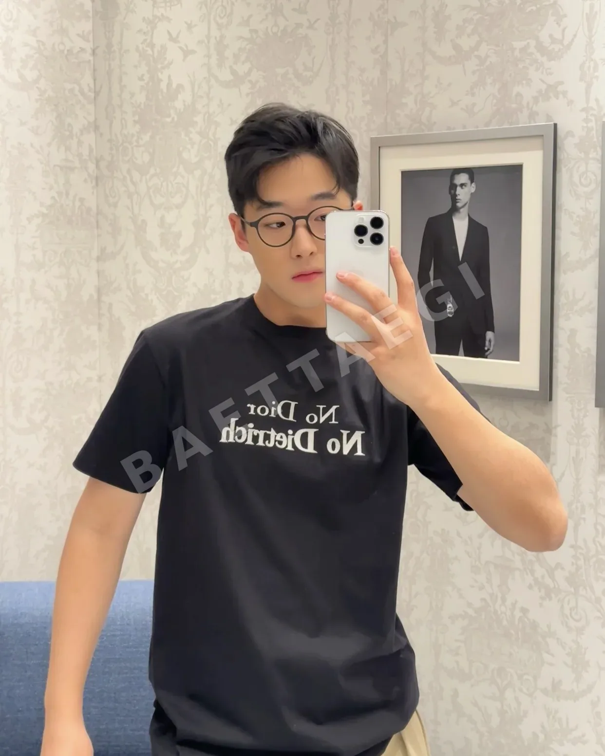 디올 블랙 자수 코튼 여성 반팔 티셔츠 상세 이미지 7