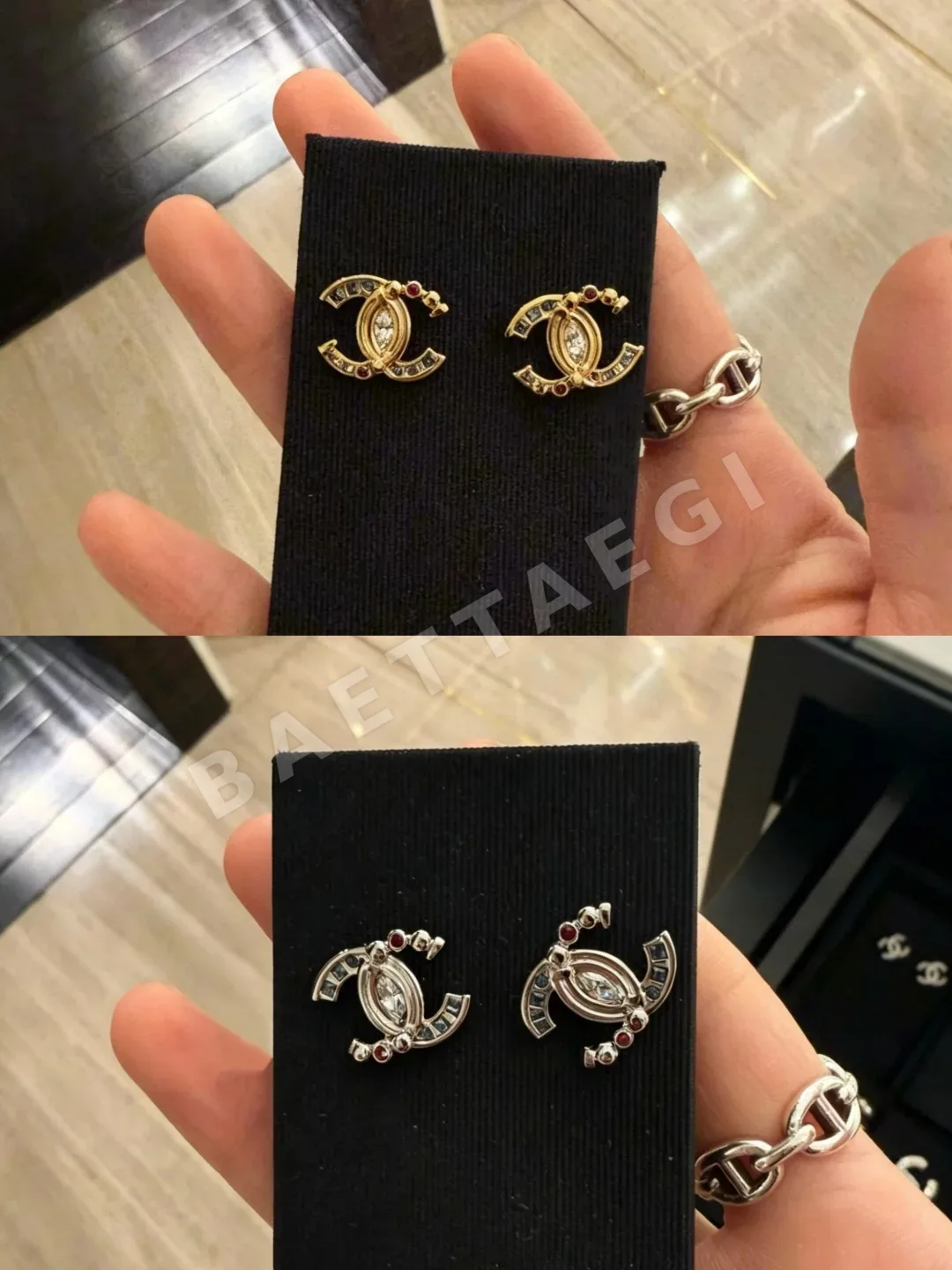 샤넬 골드 실버 귀걸이 상세 이미지 1