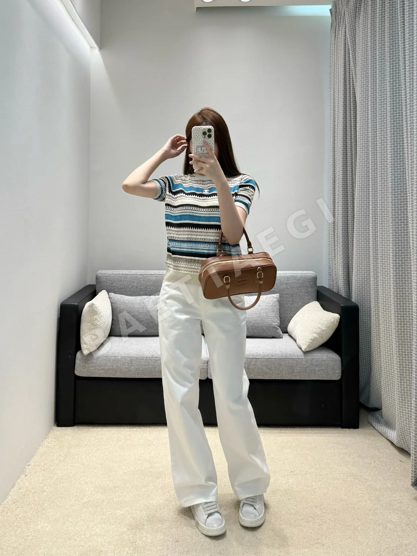 샤넬 스트라이프 시스루 반팔 니트 상세 이미지 4