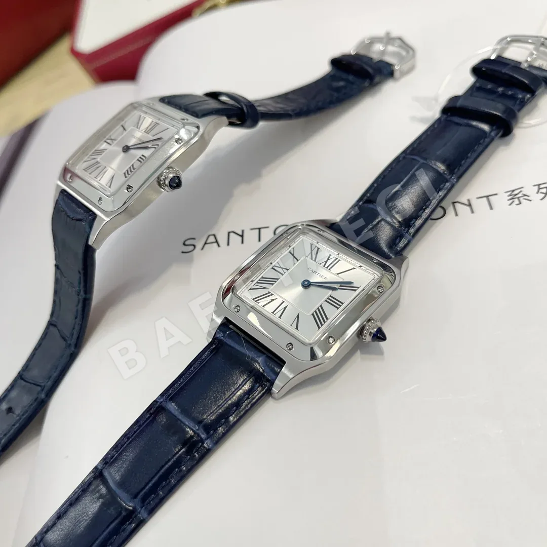 까르띠에 산토스 사파이어 글라스 블루 스틸밴드 가죽스트랩 스몰 미디움 레플리카 42757 Cartier 상세 이미지 9