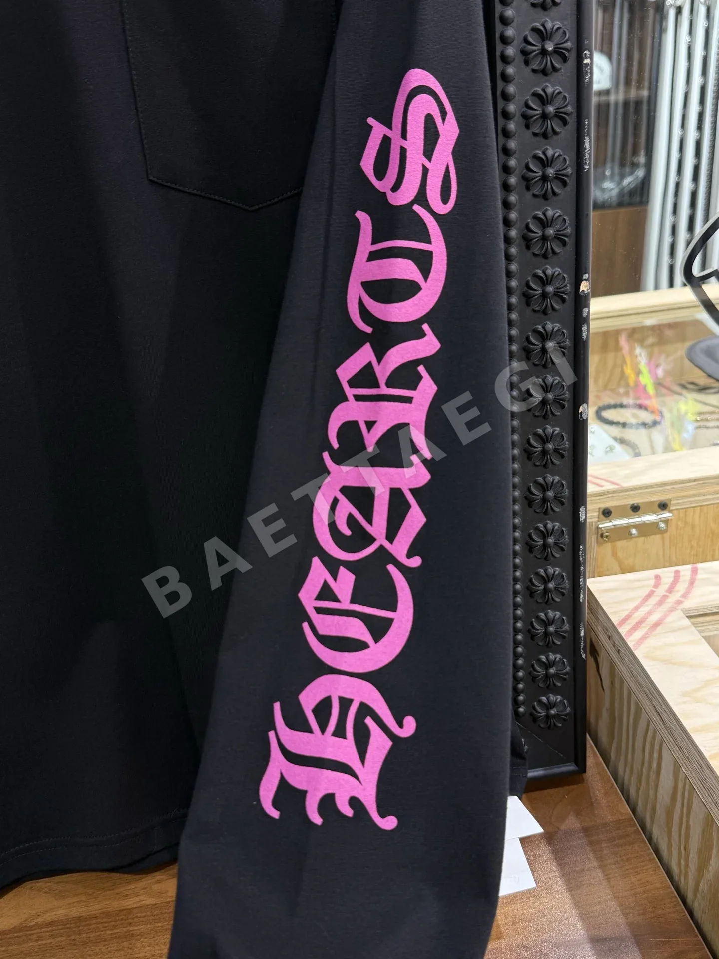 크롬하츠 블랙 핑크 플라워 레터 긴팔 티셔츠 상세 이미지 5