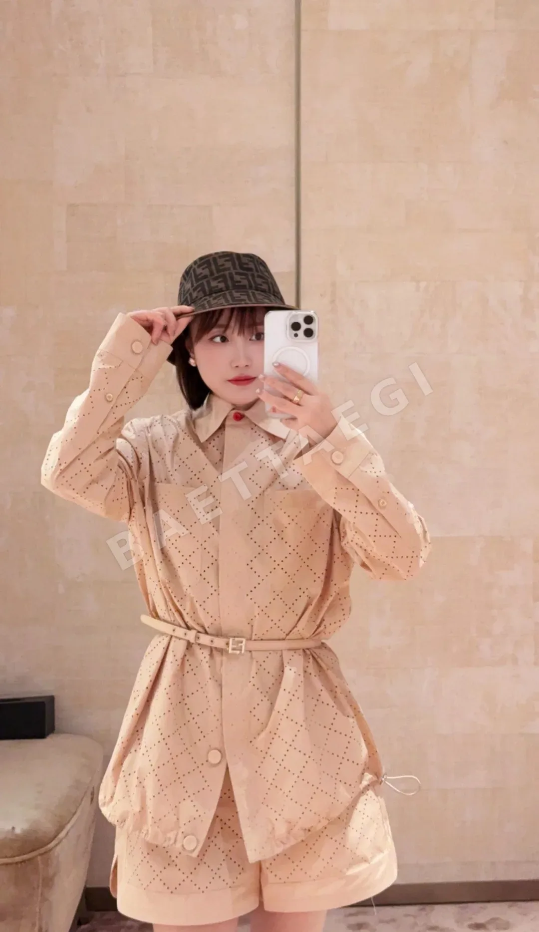 펜디 살구색 메시 다이아몬드 패턴 셔츠 재킷 상세 이미지 7