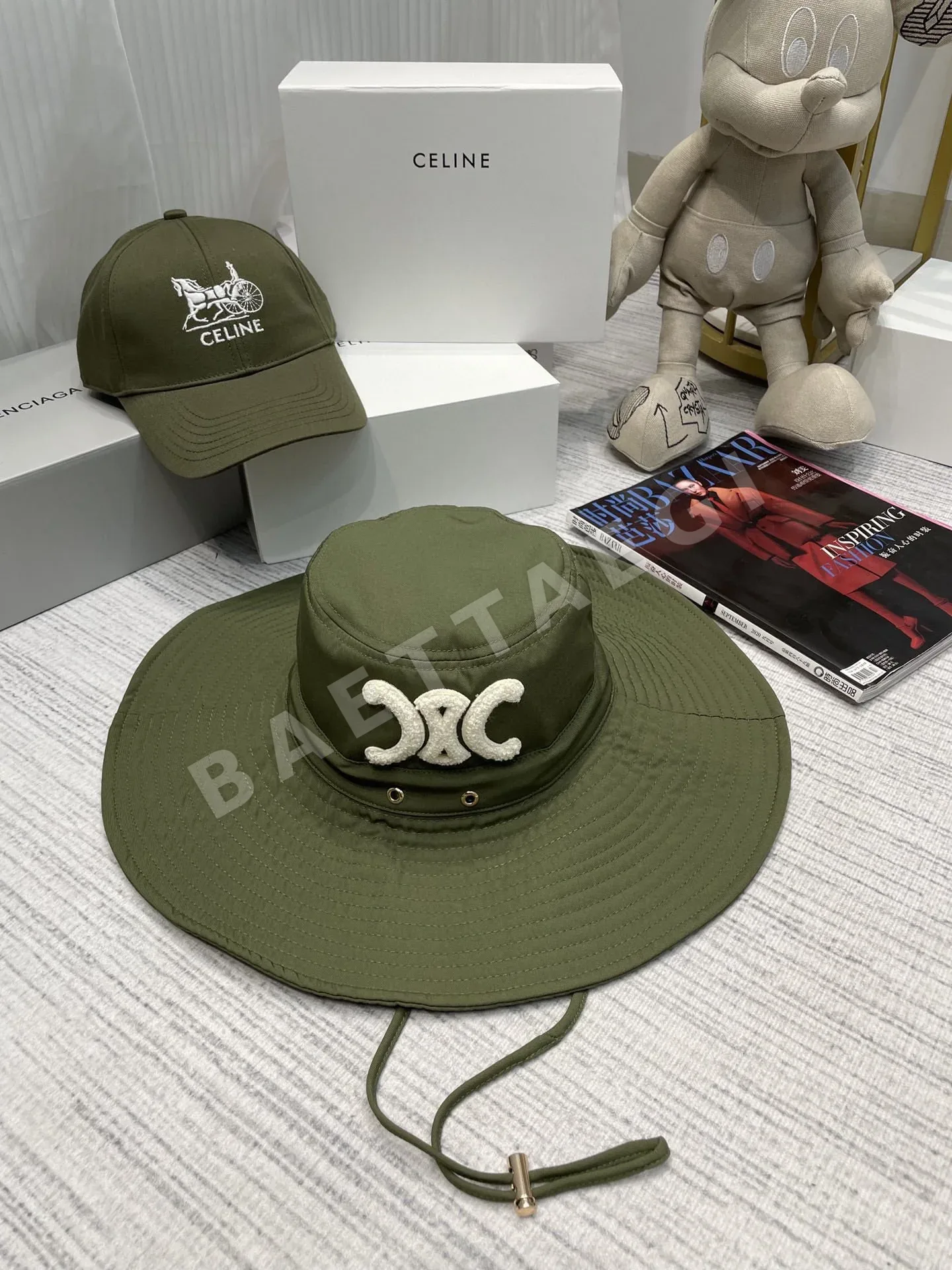 셀린느 밀리터리 그린 코튼 버킷햇 83077