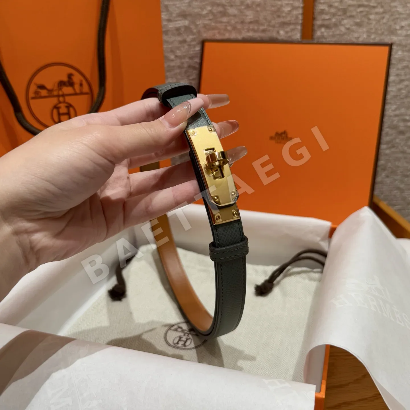 에르메스 켈리 18K 골드 금속 장식 여성용 벨트 상세 이미지 4
