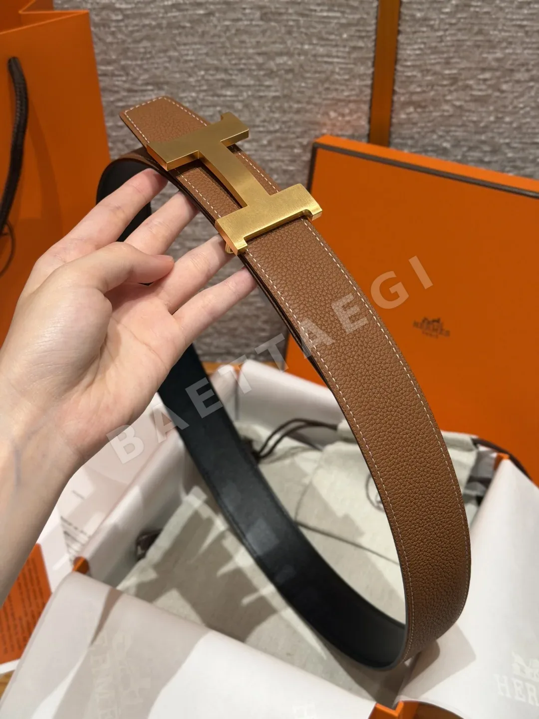 에르메스 H형 버클 토고 가죽 양면 벨트 상세 이미지 2