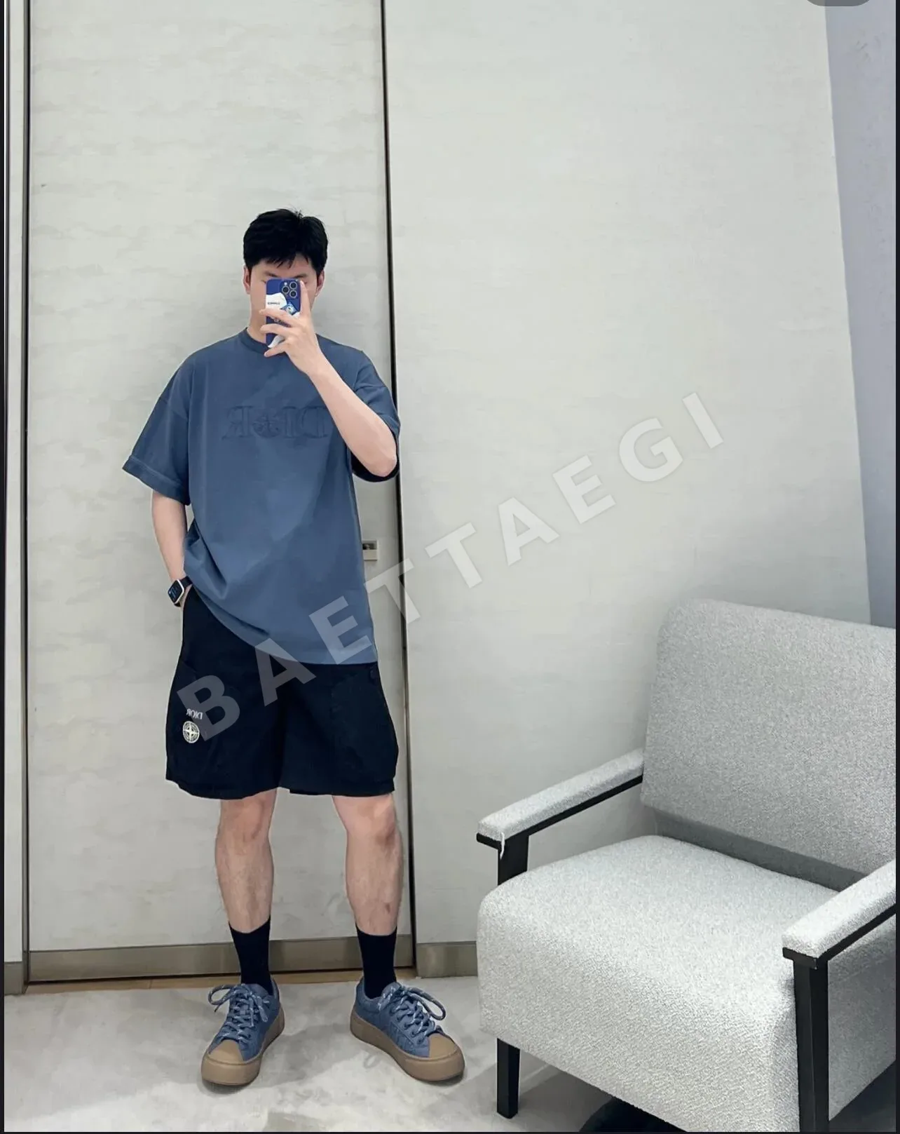 스톤아일랜드 자수 로고 코튼 혼방 새틴 남성 반바지 상세 이미지 4