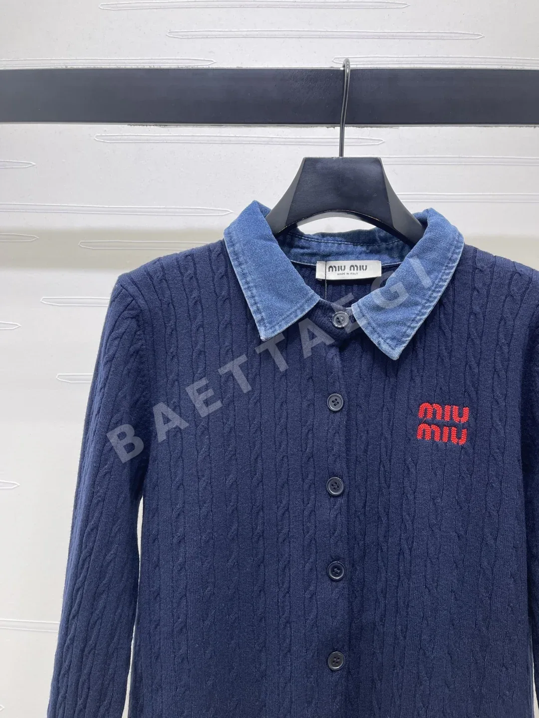 미우미우 데님 패치워크 울 혼방 가디건 상세 이미지 3