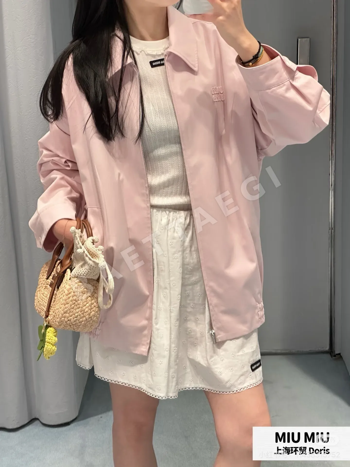 미우미우 핑크 테일러드 여성 자켓 상세 이미지 2