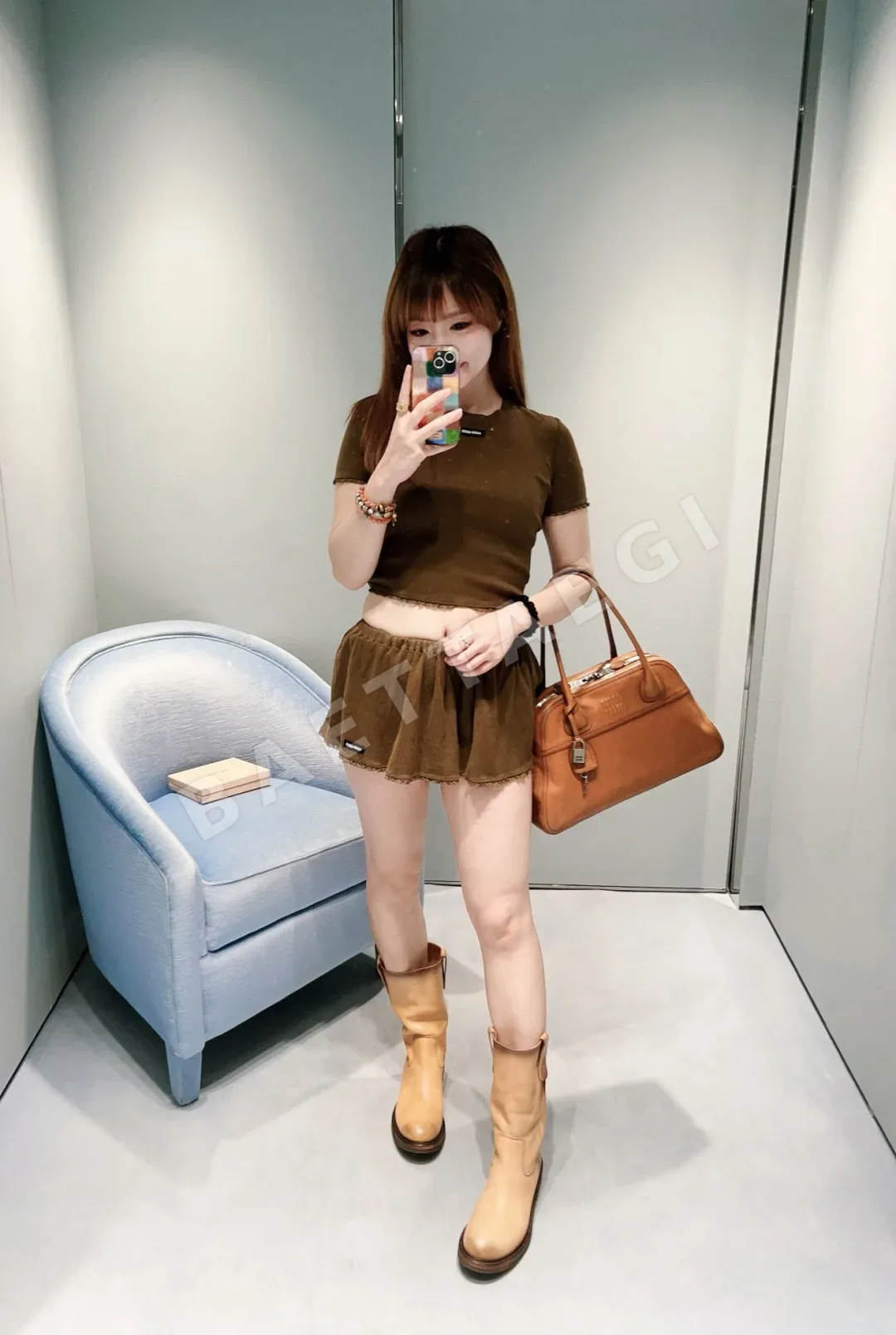 미우미우 레이스 트림 라운드넥 반팔 탑 상세 이미지 9