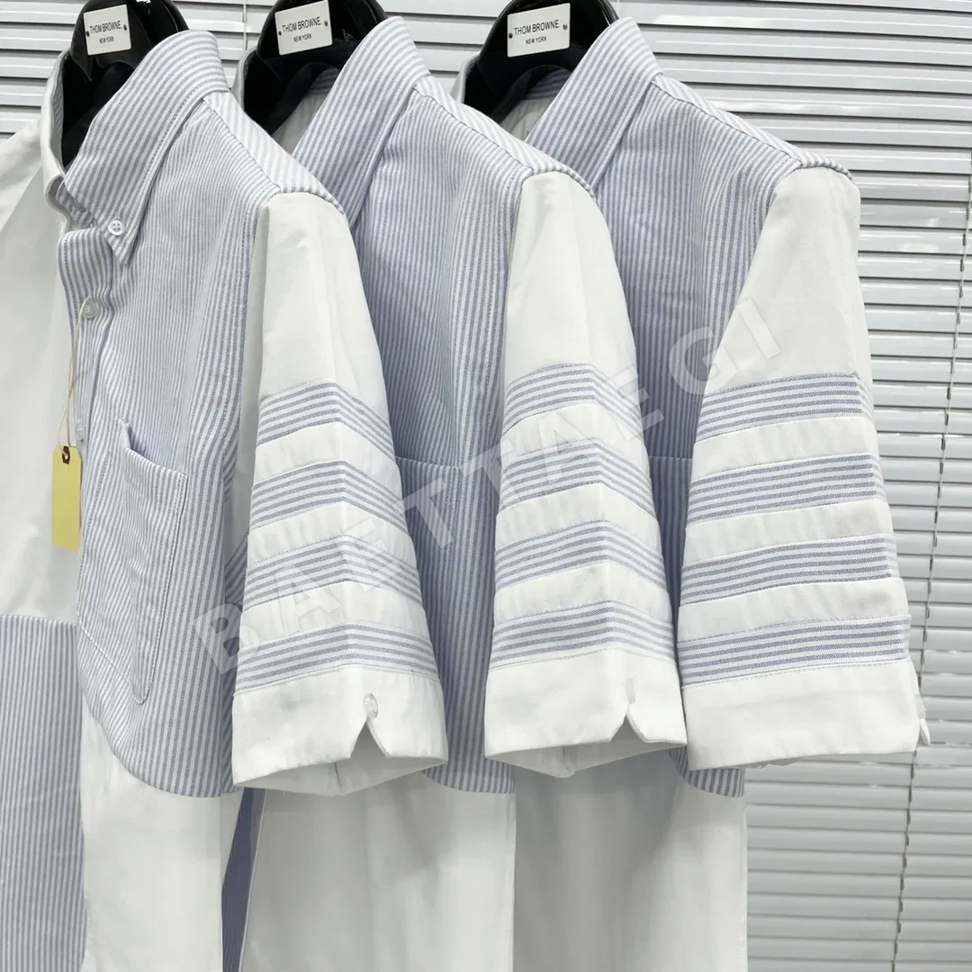 톰브라운 스트라이프 코튼 반팔셔츠 상세 이미지 6