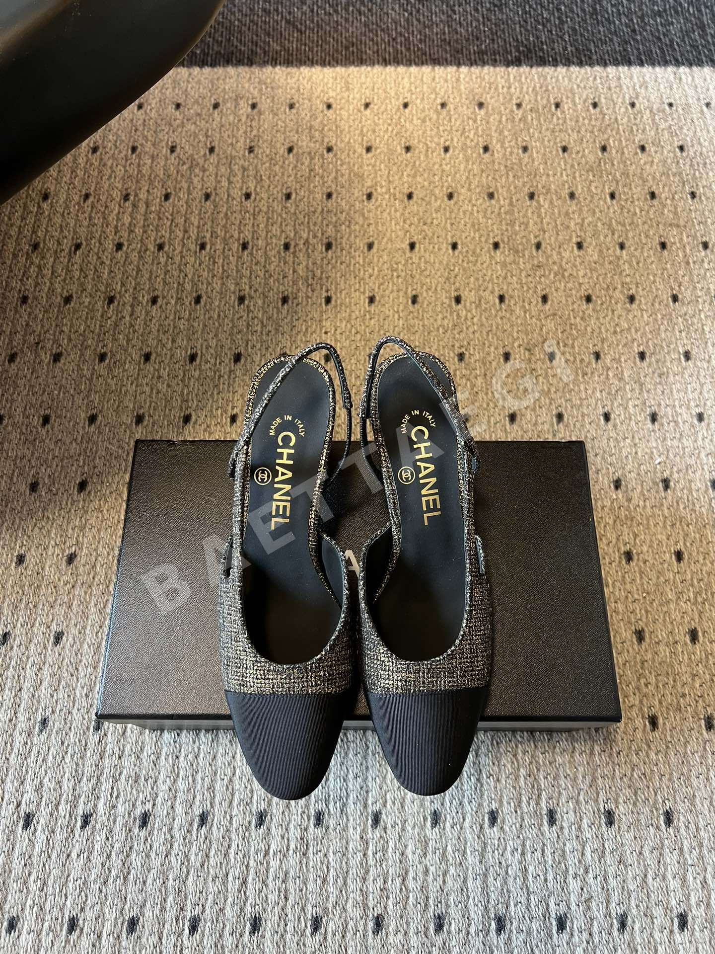 샤넬 트위드 컬러 블록 오픈 백 하이힐 신발 96238