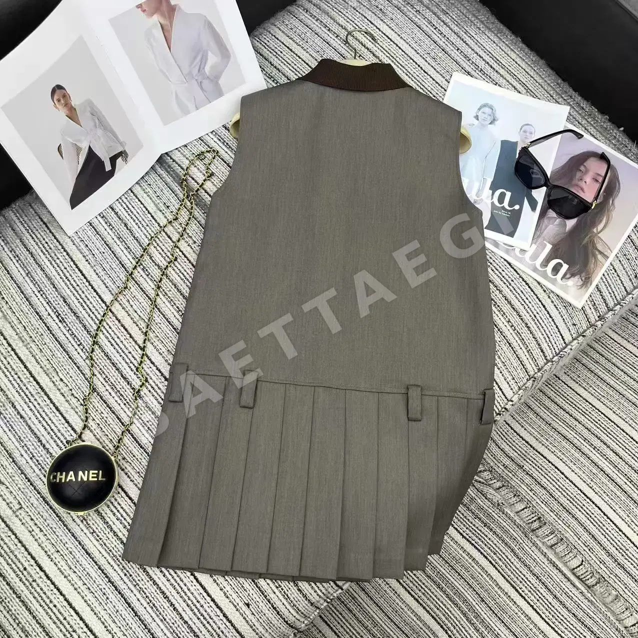 미우미우 컬러 블록 립 카라 플리츠 원피스 상세 이미지 7