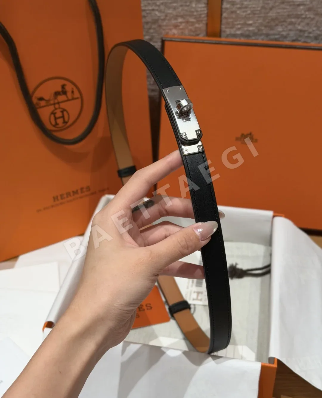 에르메스 켈리 팔라듐 버클 헌터 가죽 벨트 상세 이미지 5