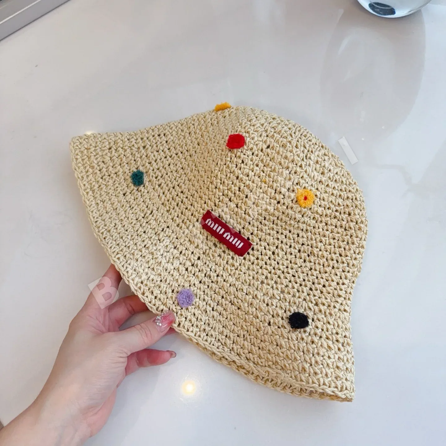 미우미우 물방울 무늬 린넨 니트 모자 상세 이미지 7