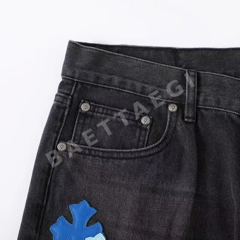 크롬하츠 블루 레더 패치워크 블랙 진 여성 바지 상세 이미지 7