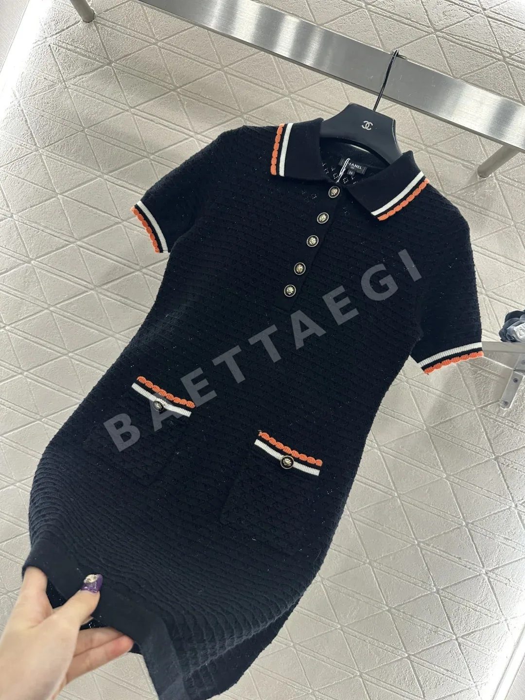샤넬 까멜리아 캐시미어 카라 반팔 니트 티셔츠 6054 상세 이미지 7