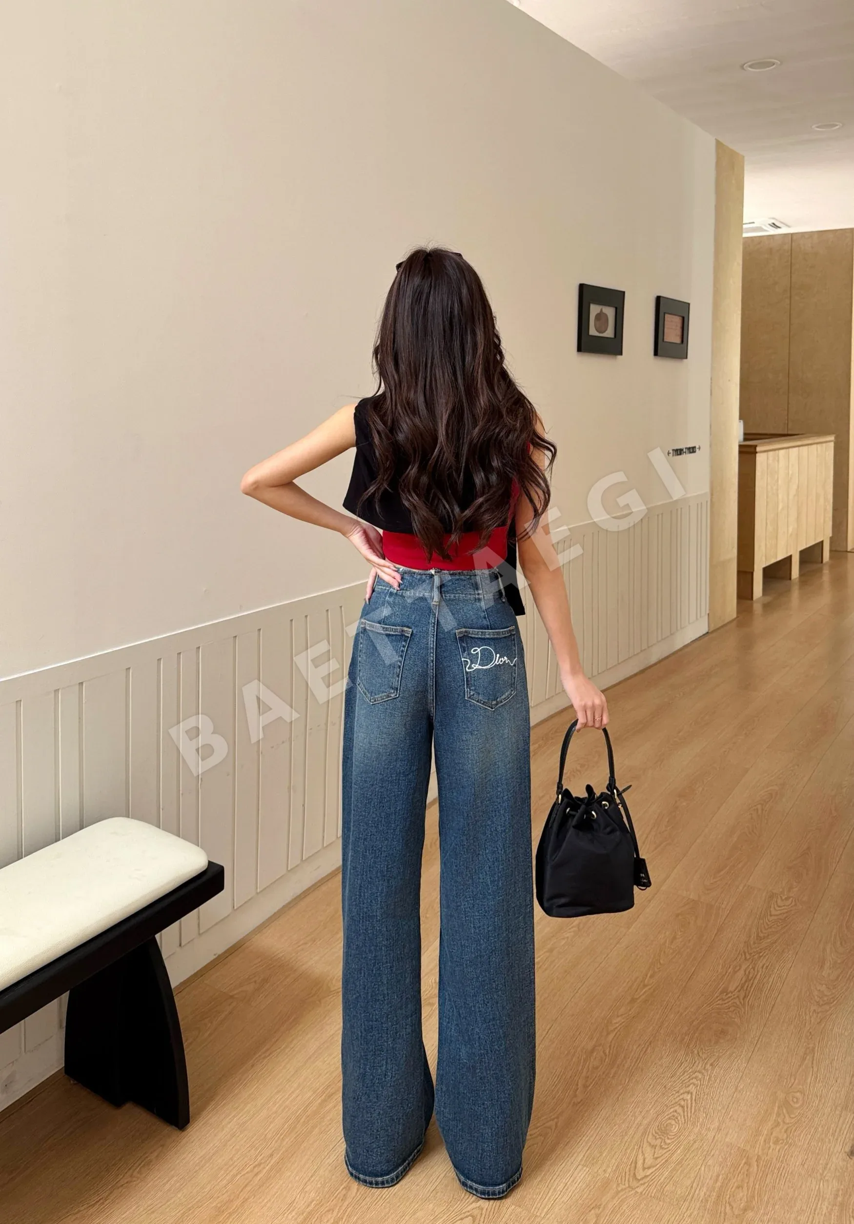 디올 레트로 워시 스트레이트 진 바지 상세 이미지 2