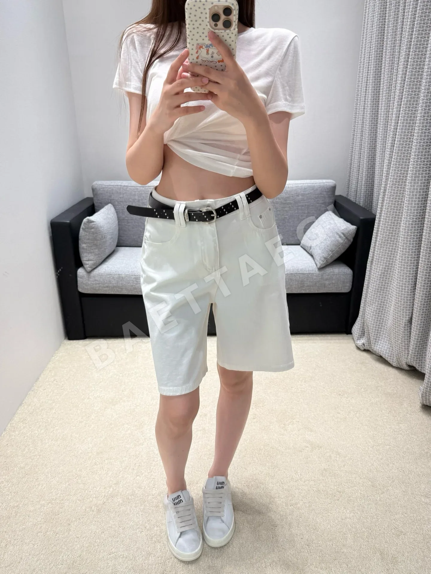 폴로 하이웨스트 크롭 와이드 데님 여성 바지 상세 이미지 4