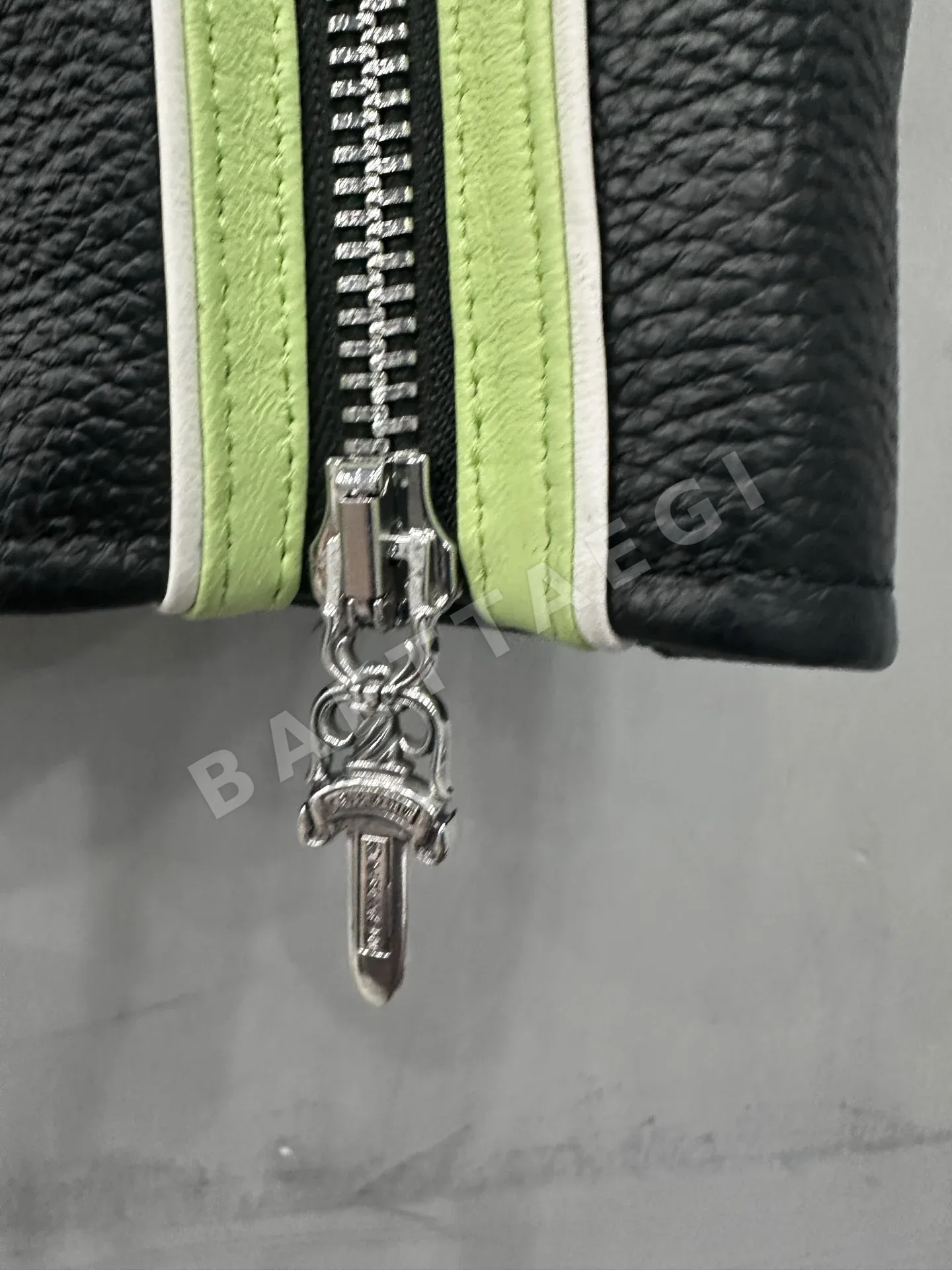 크롬하츠 컬러 블록 가죽 모터사이클 자켓 상세 이미지 3
