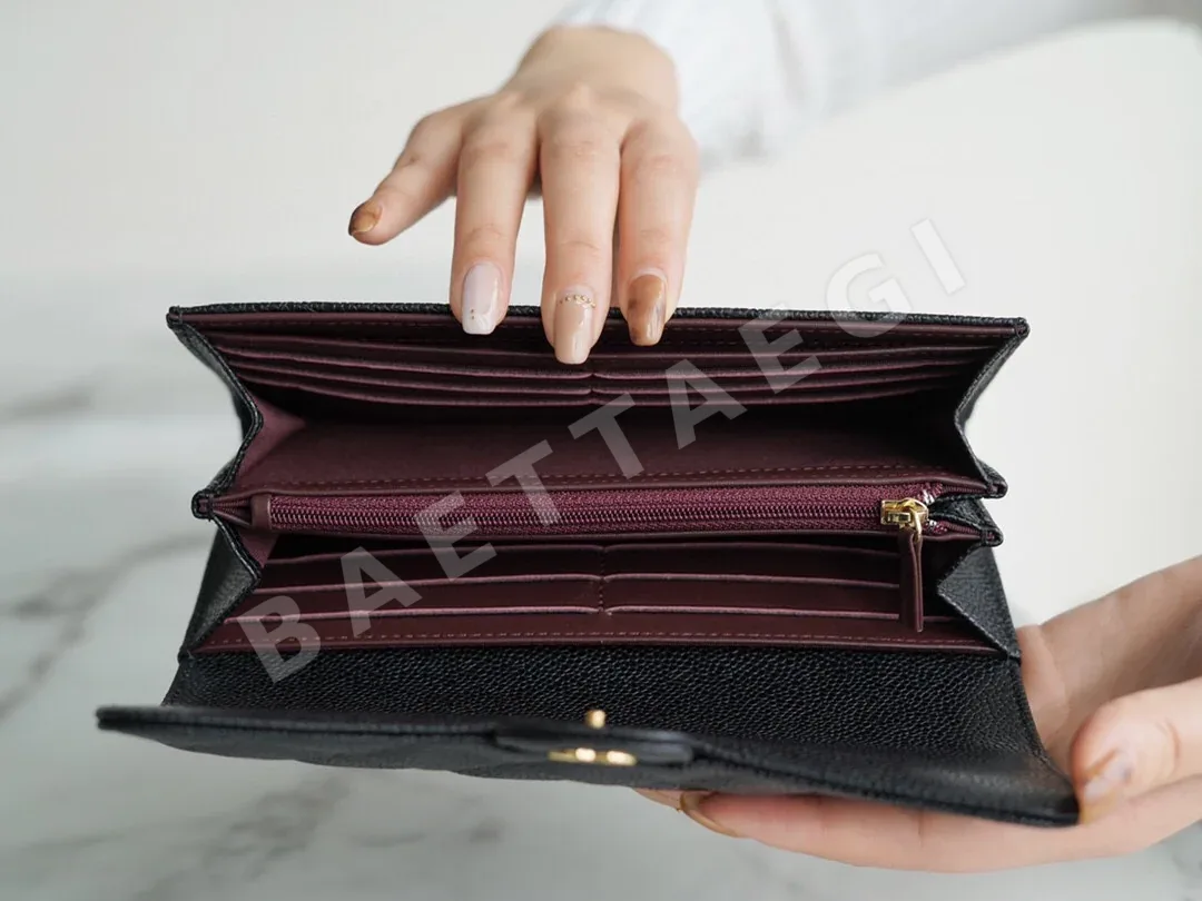 샤넬 캐비어 가죽 골드 장식 반지갑 상세 이미지 7