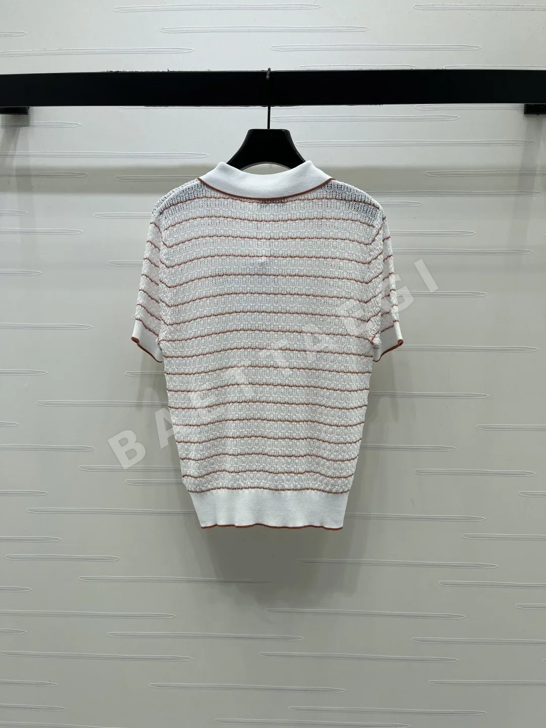 샤넬 카라 블록 스트라이프 반팔 니트 탑 상세 이미지 8
