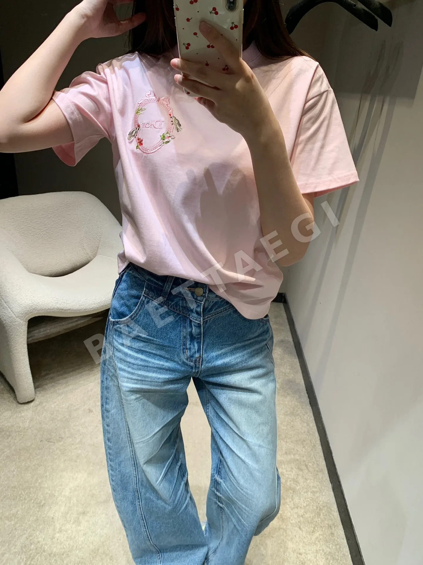 디올 벚꽃 자수 크루넥 반팔 티셔츠 상세 이미지 8