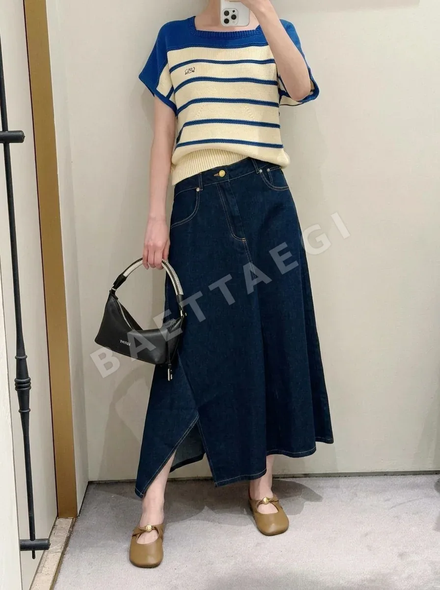 로에베 독특한 디자인 데님 미디 스커트 126465