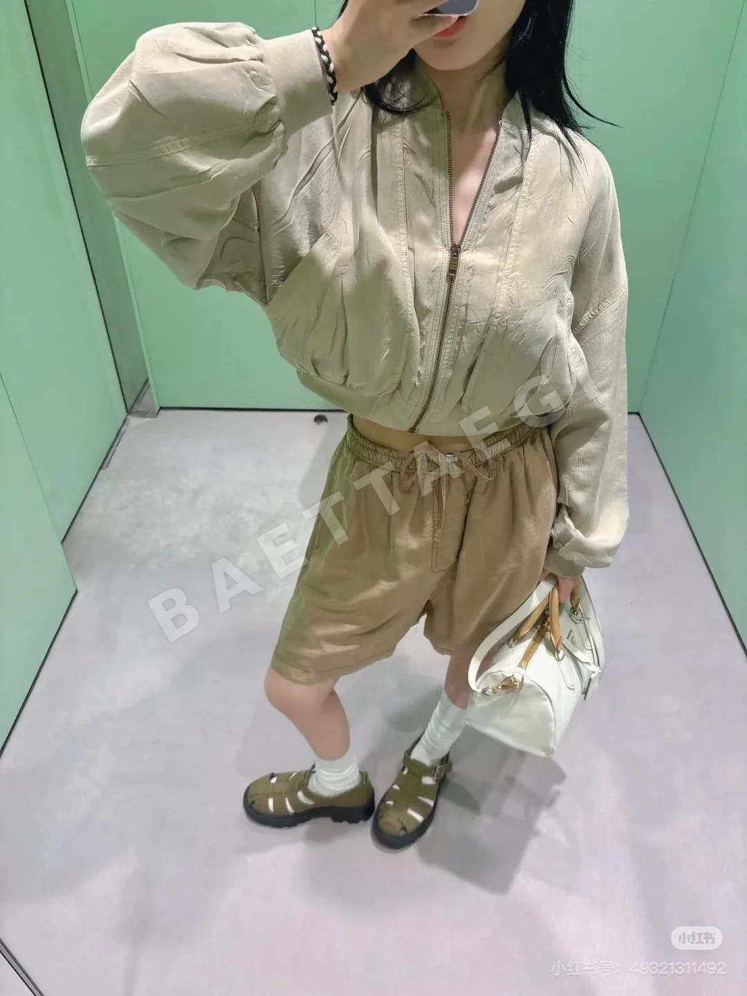 프라다 어스 컬러 주름 큐프라 루즈 재킷 세트 상세 이미지 2