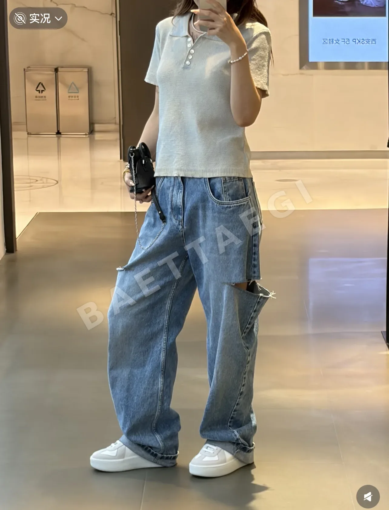 마르지엘라 블루 반팔 니트 티셔츠 상세 이미지 2