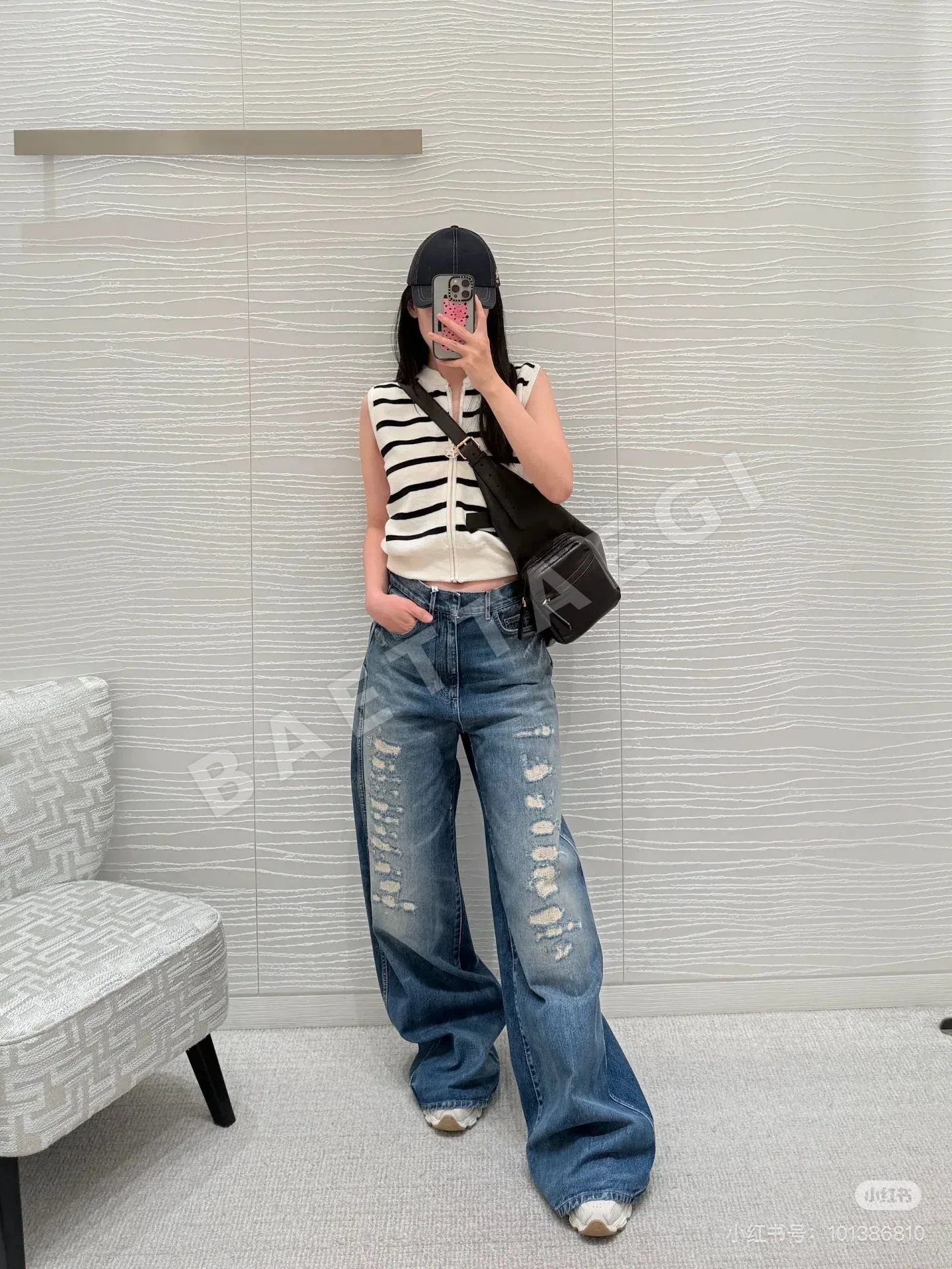 디올 다미지 가공 와이드 레그 데님 바지 상세 이미지 3