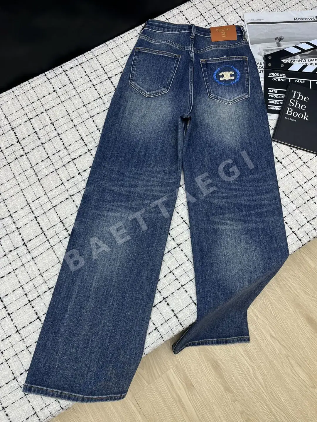 셀린느 컬러블록 자수 로고 스트레이트 레그 바지 상세 이미지 8